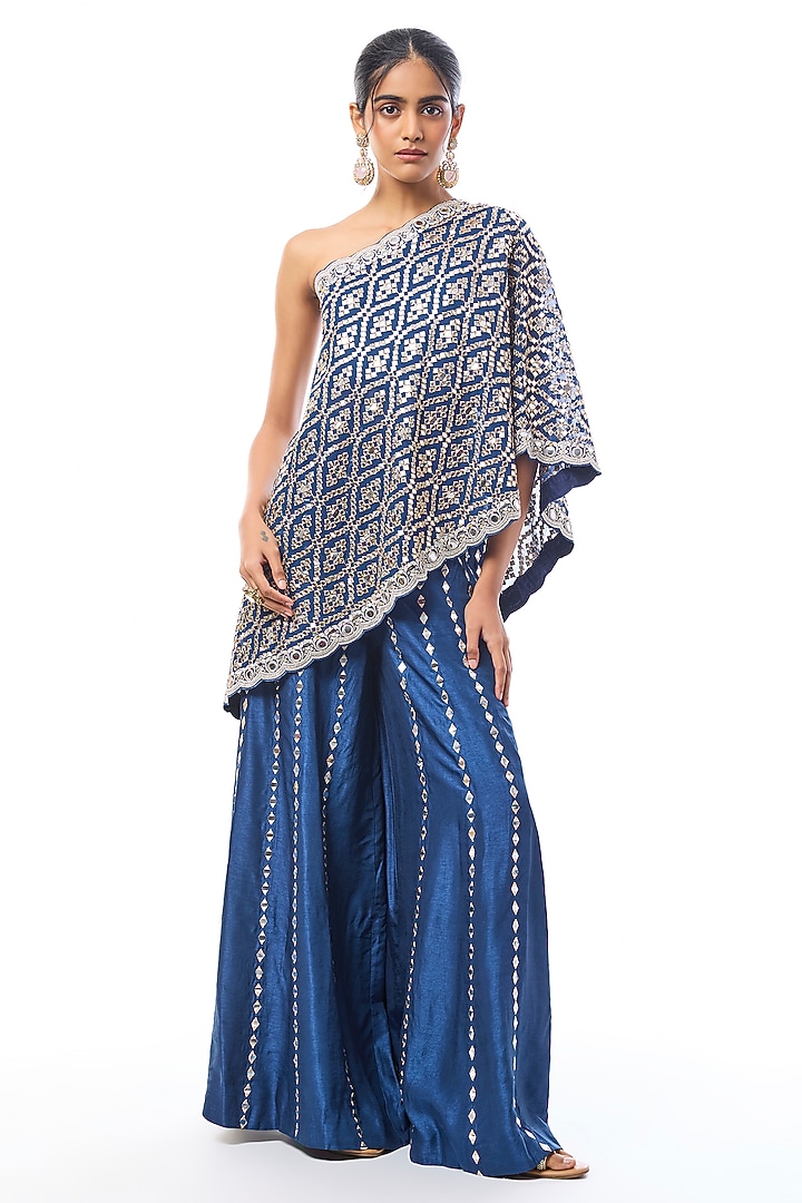 Blue Tussar Pant Set by GOPI VAID at Pernia's Pop Up Shop