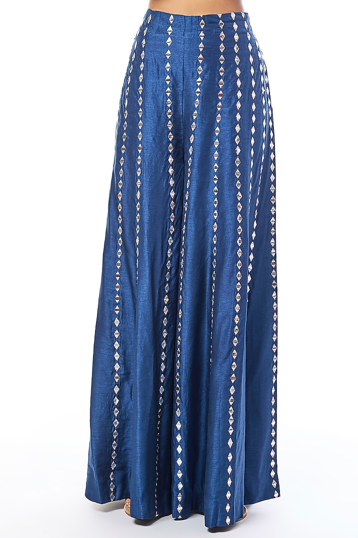 Blue Tussar Pant Set by GOPI VAID at Pernia's Pop Up Shop