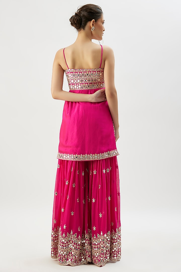 Pink Georgette Mirror Embroidered Wedding Sharara Set by Gopi Vaid at Pernia's Pop Up Shop