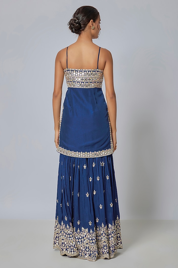 Blue Georgette Embroidered Wedding Sharara Set by GOPI VAID at Pernia's Pop Up Shop