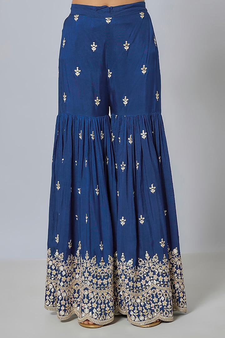 Blue Georgette Embroidered Wedding Sharara Set by GOPI VAID at Pernia's Pop Up Shop