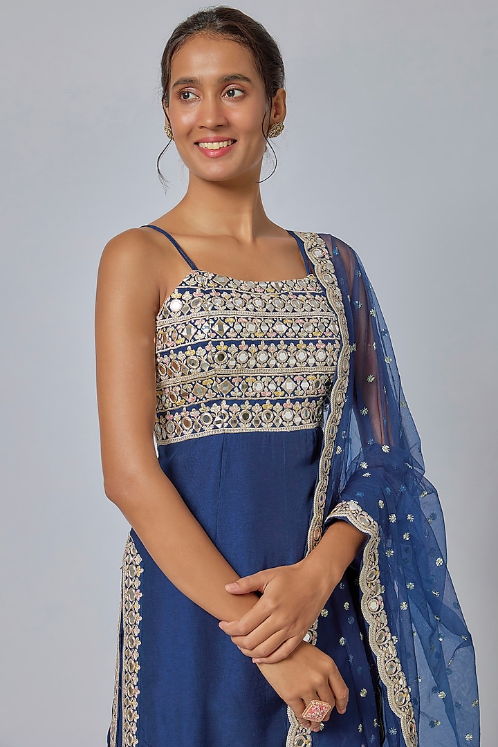 Blue Georgette Embroidered Wedding Sharara Set by GOPI VAID at Pernia's Pop Up Shop