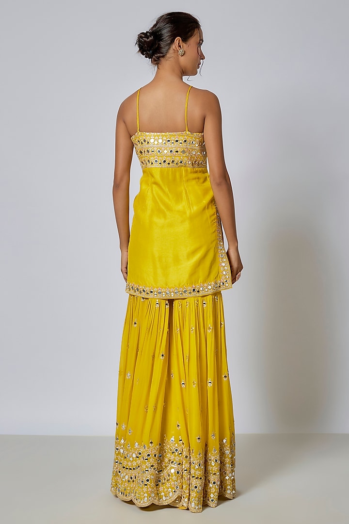 Yellow Georgette Embroidered Wedding Sharara Set by GOPI VAID at Pernia's Pop Up Shop