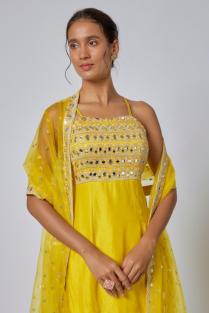Yellow Georgette Embroidered Wedding Sharara Set by GOPI VAID at Pernia's Pop Up Shop