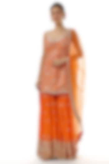 Orange Georgette Mirror Embellished Wedding Sharara Set by GOPI VAID at Pernia's Pop Up Shop