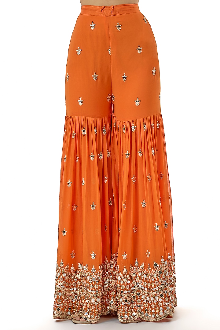 Orange Georgette Mirror Embellished Wedding Sharara Set by GOPI VAID at Pernia's Pop Up Shop