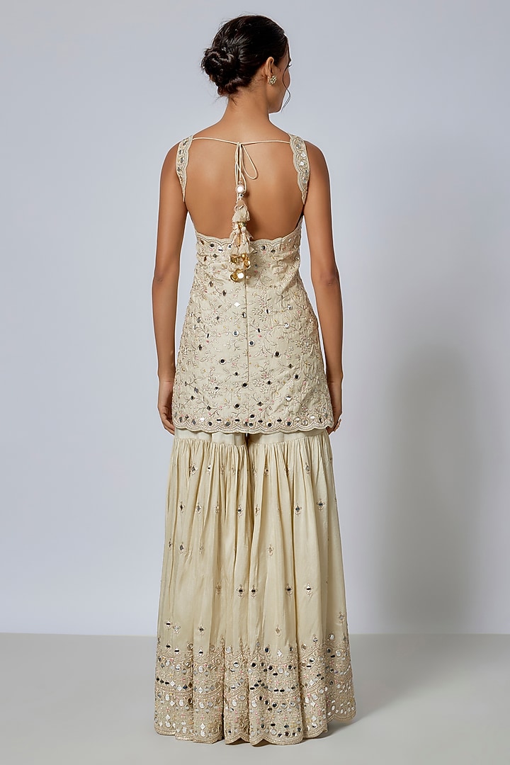 Ivory Georgette Embroidered Wedding Sharara Set by GOPI VAID at Pernia's Pop Up Shop