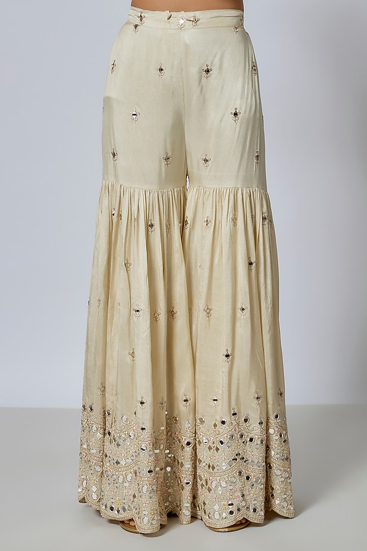 Ivory Georgette Embroidered Wedding Sharara Set by GOPI VAID at Pernia's Pop Up Shop