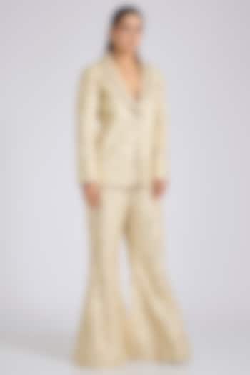 Ivory Tussar Floral Embroidered Blazer Set by GOPI VAID at Pernia's Pop Up Shop