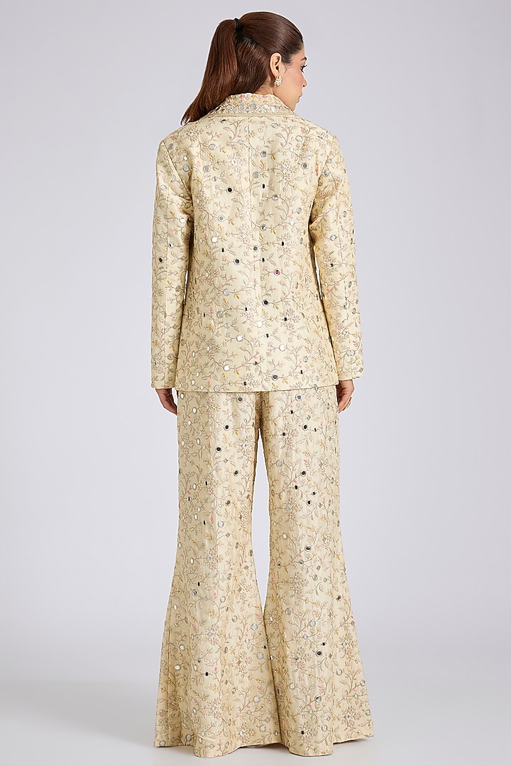 Ivory Tussar Floral Embroidered Blazer Set by GOPI VAID at Pernia's Pop Up Shop