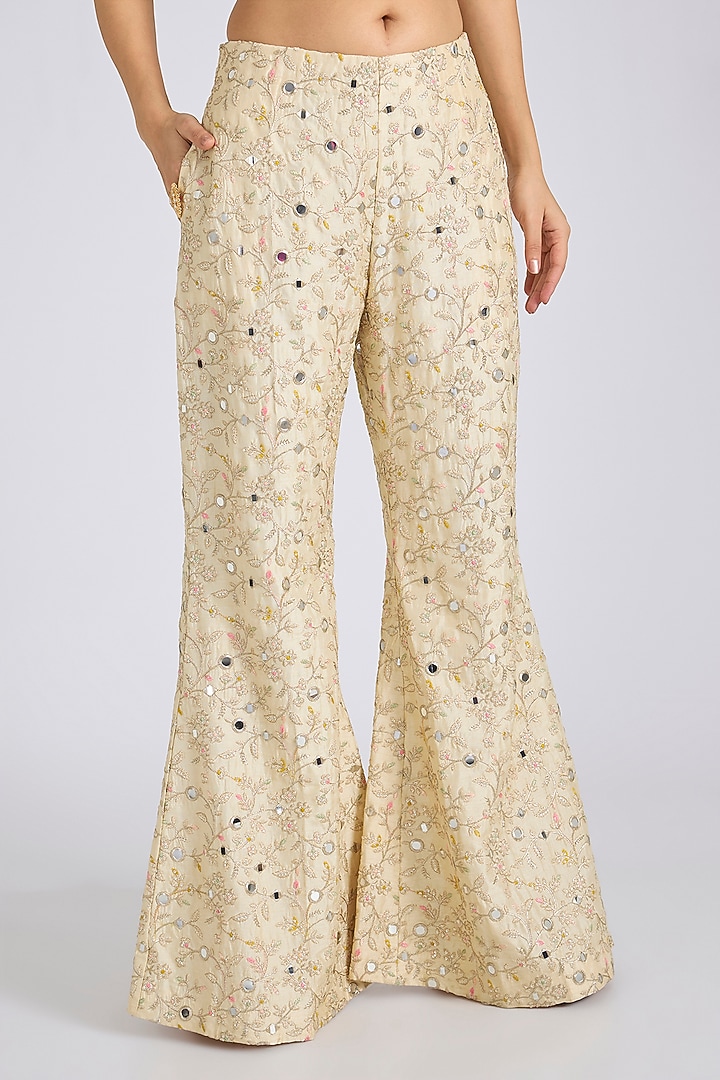 Ivory Tussar Floral Embroidered Blazer Set by GOPI VAID at Pernia's Pop Up Shop