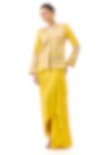 Yellow Crepe Draped Skirt Set by GOPI VAID at Pernia's Pop Up Shop
