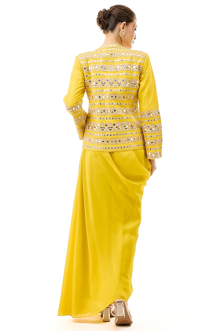 Yellow Crepe Draped Skirt Set by GOPI VAID at Pernia's Pop Up Shop