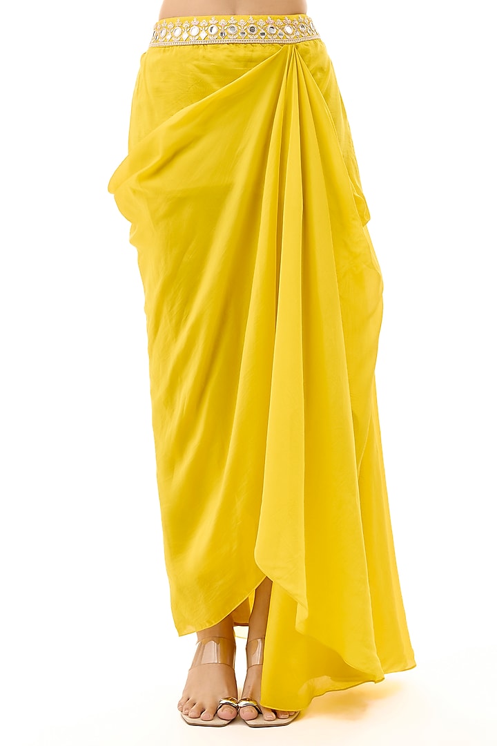 Yellow Crepe Draped Skirt Set by GOPI VAID at Pernia's Pop Up Shop