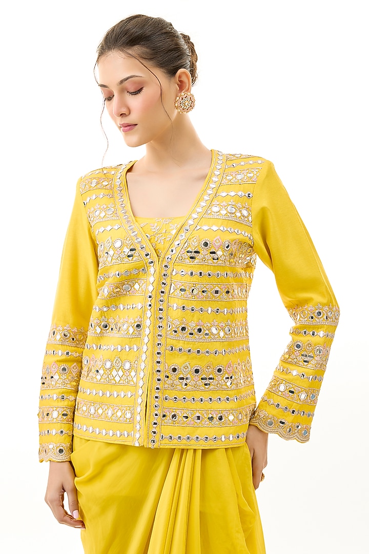 Yellow Crepe Draped Skirt Set by GOPI VAID at Pernia's Pop Up Shop