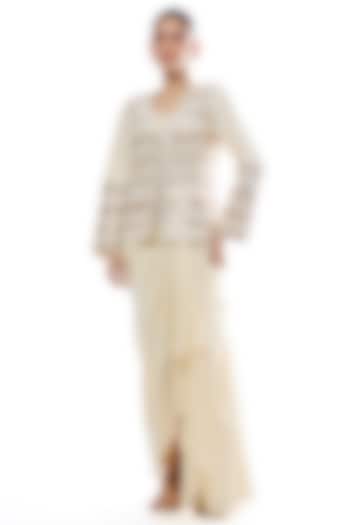 Ivory Crepe Draped Skirt Set by GOPI VAID at Pernia's Pop Up Shop