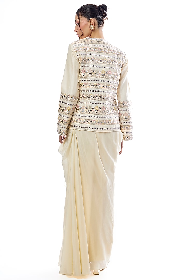 Ivory Crepe Draped Skirt Set by GOPI VAID at Pernia's Pop Up Shop