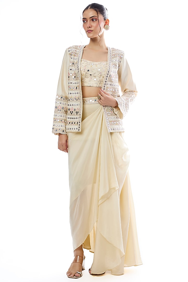 Ivory Crepe Draped Skirt Set by GOPI VAID at Pernia's Pop Up Shop