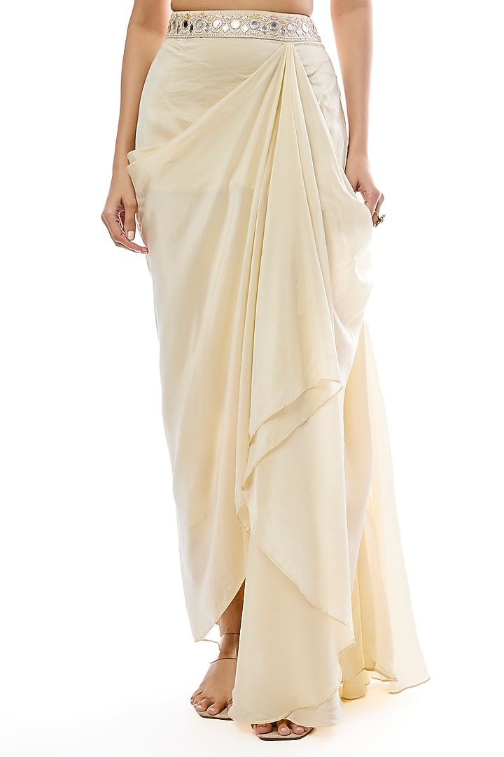 Ivory Crepe Draped Skirt Set by GOPI VAID at Pernia's Pop Up Shop