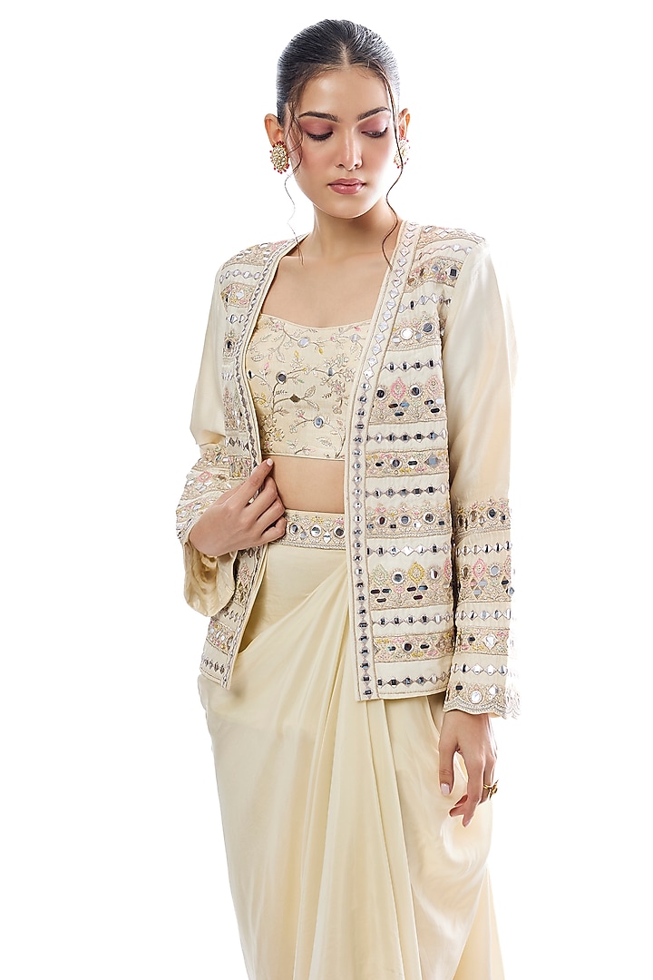 Ivory Crepe Draped Skirt Set by GOPI VAID at Pernia's Pop Up Shop
