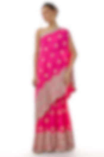 Pink Tussar Mirror Embellished Asymmetric Kurta Set by GOPI VAID at Pernia's Pop Up Shop