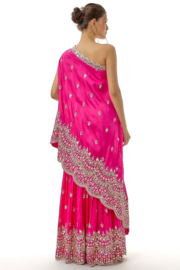 Pink Tussar Mirror Embellished Asymmetric Kurta Set by GOPI VAID at Pernia's Pop Up Shop