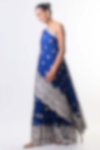 Electric Blue Tussar Mirror Embroidered Wedding Sharara Set by GOPI VAID at Pernia's Pop Up Shop