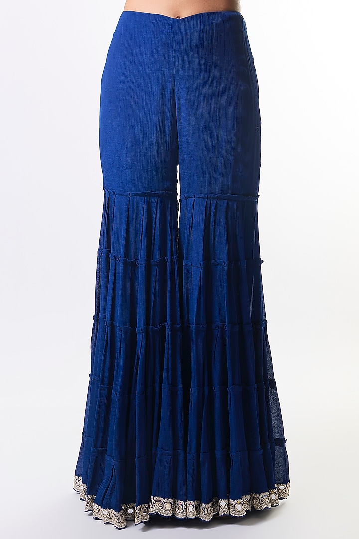 Electric Blue Georgette Mirror Embroidered Wedding Sharara Set by GOPI VAID at Pernia's Pop Up Shop