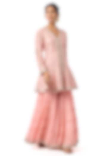 Pink Chiffon Tiered Wedding Sharara Set by GOPI VAID at Pernia's Pop Up Shop