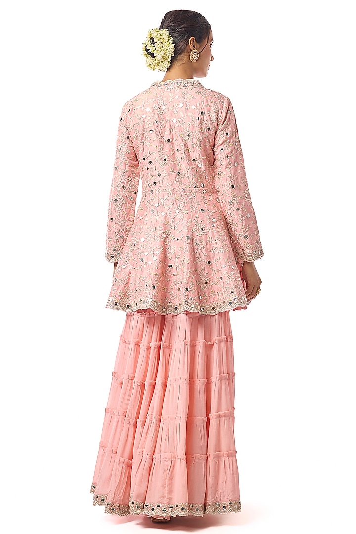Pink Chiffon Tiered Wedding Sharara Set by GOPI VAID at Pernia's Pop Up Shop