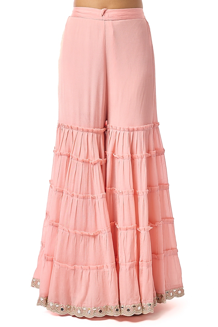 Pink Chiffon Tiered Wedding Sharara Set by GOPI VAID at Pernia's Pop Up Shop