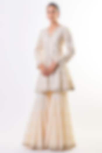 Ivory Chiffon Embellished Tiered Wedding Sharara Set by GOPI VAID at Pernia's Pop Up Shop