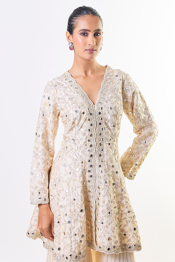 Ivory Chiffon Embellished Tiered Wedding Sharara Set by GOPI VAID at Pernia's Pop Up Shop