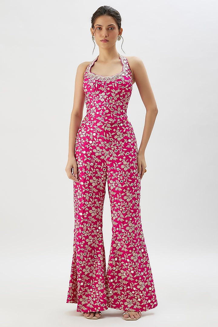 Pink Tussar Mirror Embroidered Co-Ord Set by Gopi Vaid at Pernia's Pop Up Shop