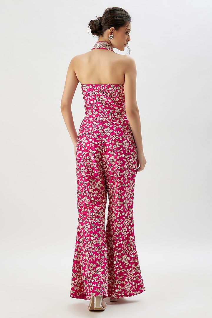 Pink Tussar Mirror Embroidered Co-Ord Set by Gopi Vaid at Pernia's Pop Up Shop