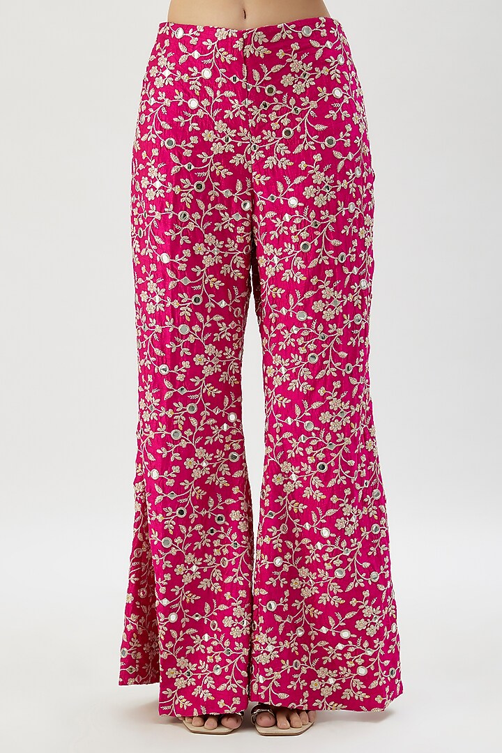 Pink Tussar Mirror Embroidered Co-Ord Set by Gopi Vaid at Pernia's Pop Up Shop