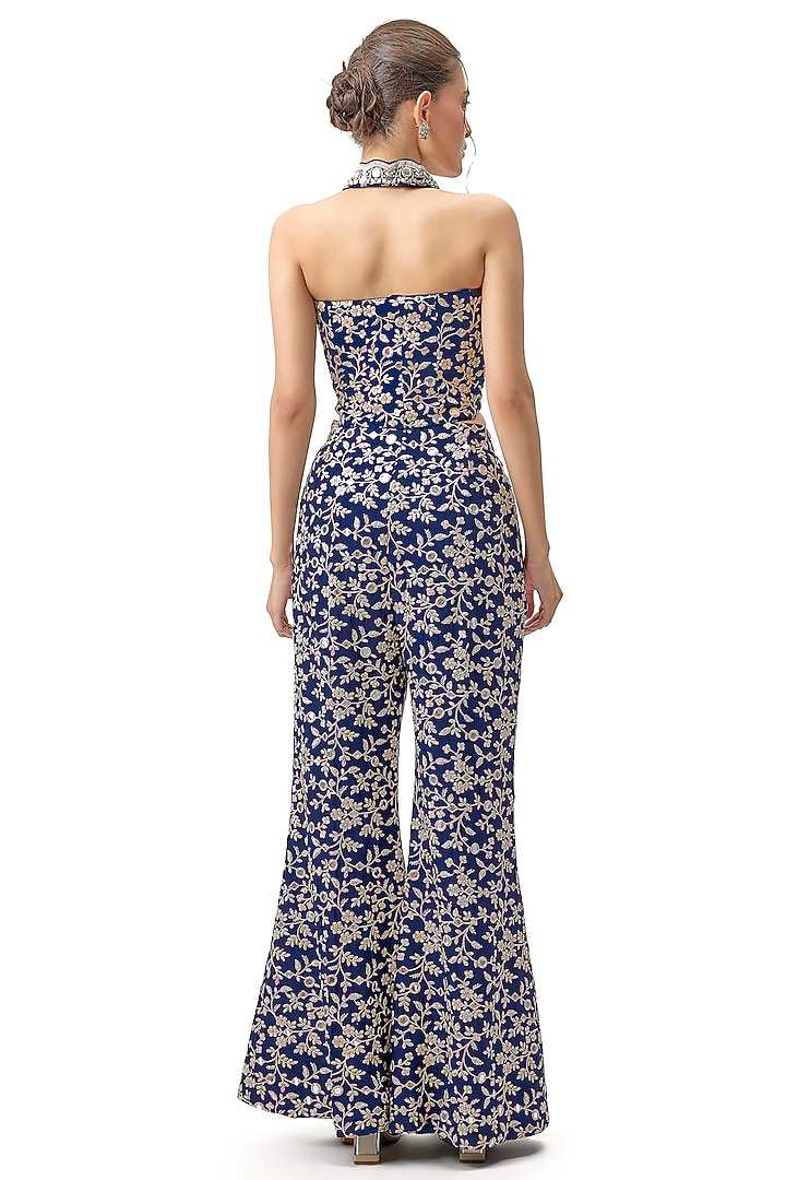 Blue Tussar Jaal Work Wide-Legged Pant Set by GOPI VAID at Pernia's Pop Up Shop