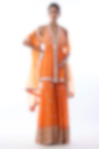 Orange Georgette Embroidered Wedding Sharara Set by Gopi Vaid at Pernia's Pop Up Shop
