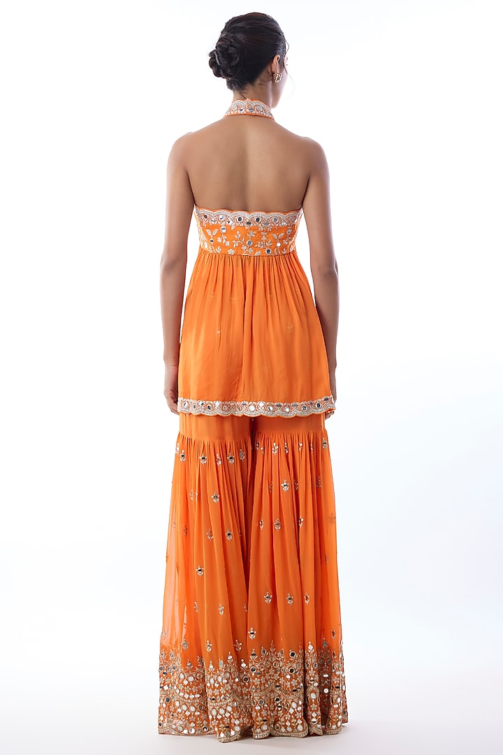 Orange Georgette Embroidered Wedding Sharara Set by Gopi Vaid at Pernia's Pop Up Shop