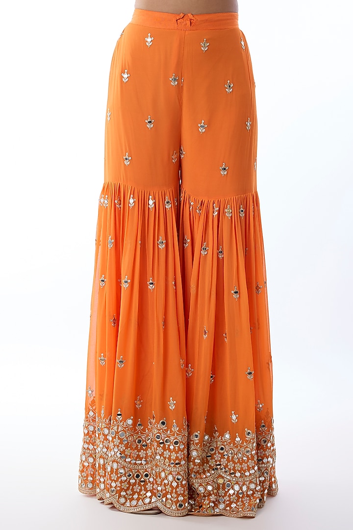 Orange Georgette Embroidered Wedding Sharara Set by Gopi Vaid at Pernia's Pop Up Shop