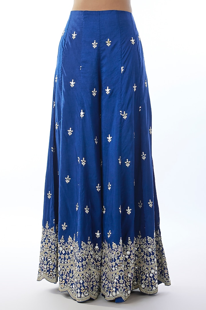 Blue Tussar Mirror Hand Embellished Jacket Set by Gopi Vaid at Pernia's Pop Up Shop