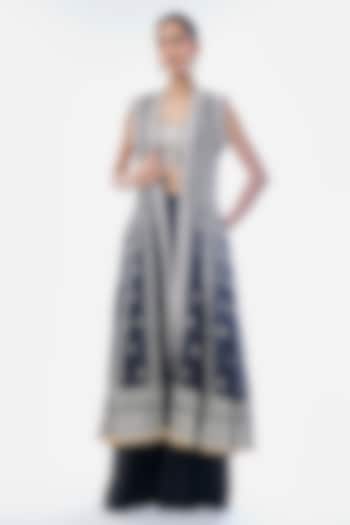 Black Tussar Embellished Jacket Set by GOPI VAID at Pernia's Pop Up Shop