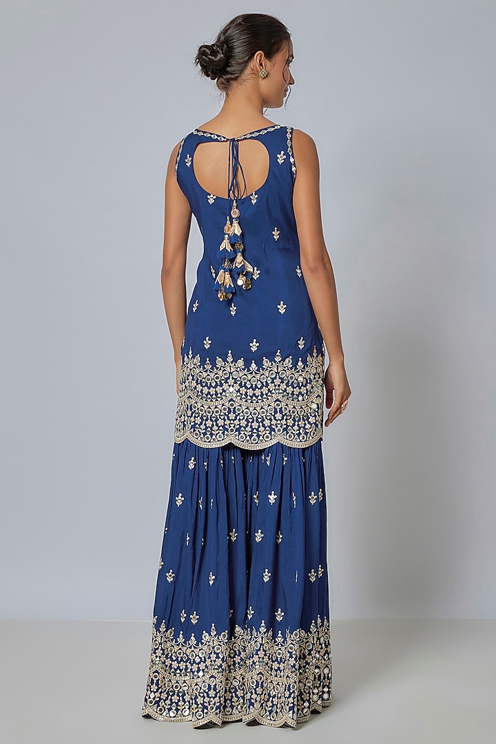 Blue Tussar Embroidered Wedding Sharara Set by GOPI VAID at Pernia's Pop Up Shop