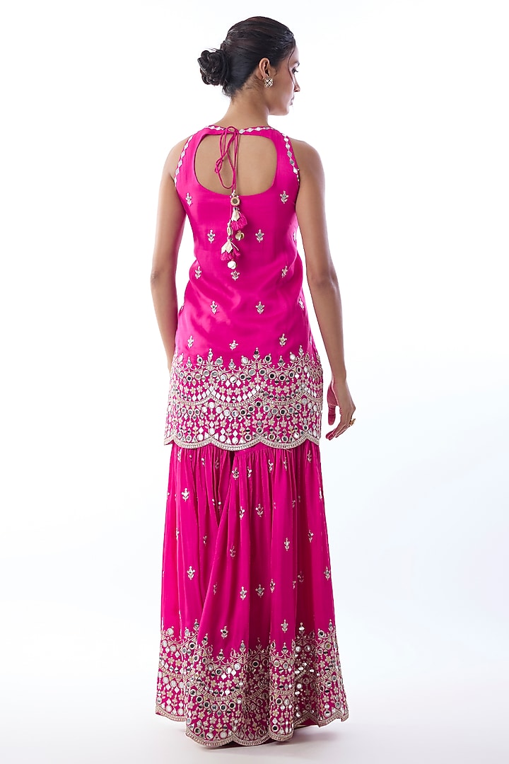 Pink Tussar Embroidered Wedding Sharara Set by Gopi Vaid at Pernia's Pop Up Shop