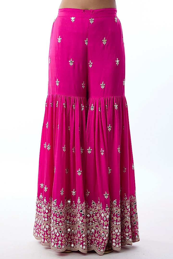 Pink Tussar Embroidered Wedding Sharara Set by Gopi Vaid at Pernia's Pop Up Shop