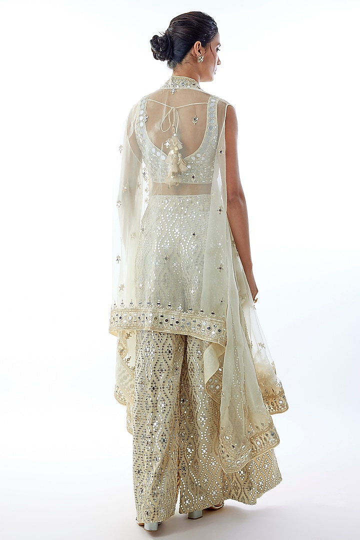 Ivory Organza Embroidered Cape Set by Gopi Vaid at Pernia's Pop Up Shop