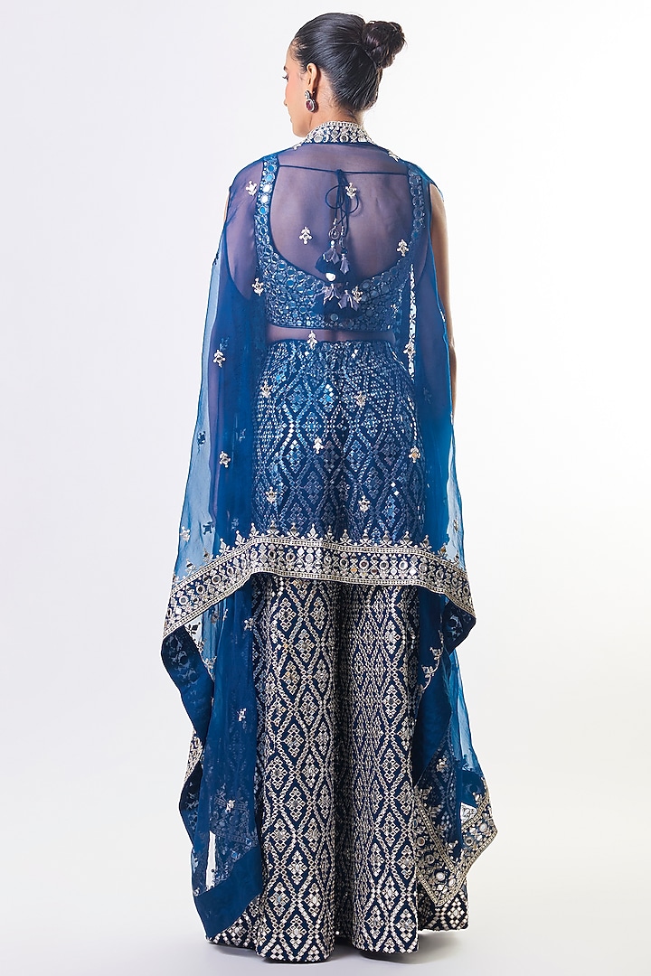 Electric Blue Tussar Embroidered High-Waist Flared Pant Set by GOPI VAID at Pernia's Pop Up Shop