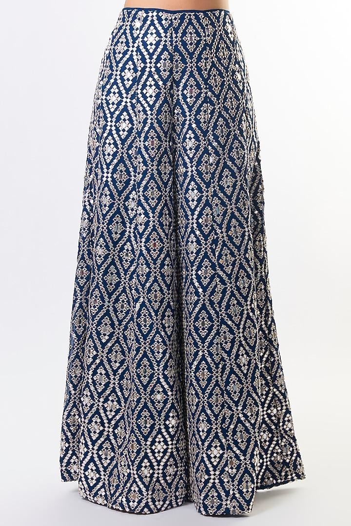 Electric Blue Tussar Embroidered High-Waist Flared Pant Set by GOPI VAID at Pernia's Pop Up Shop