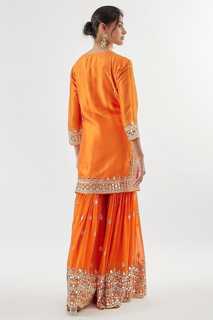Orange Georgette Mirror Embroidered Wedding Sharara Set by GOPI VAID at Pernia's Pop Up Shop