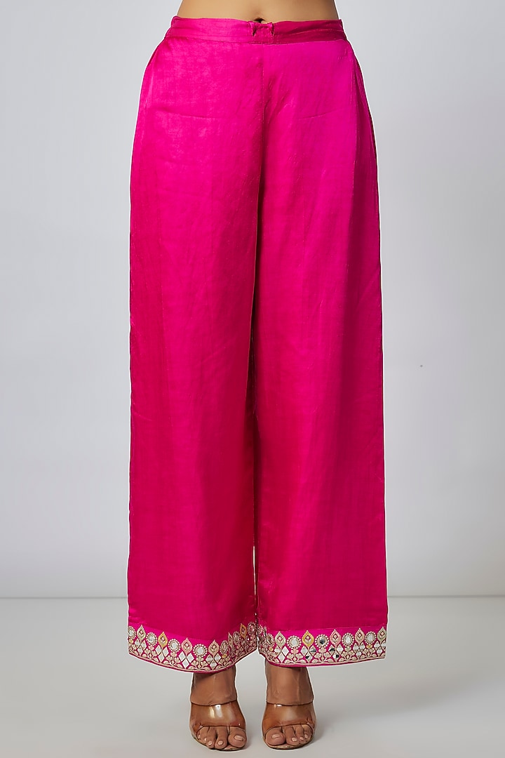 Pink Tussar Floral Motif Embroidered Wedding Anarkali Set by Gopi Vaid at Pernia's Pop Up Shop